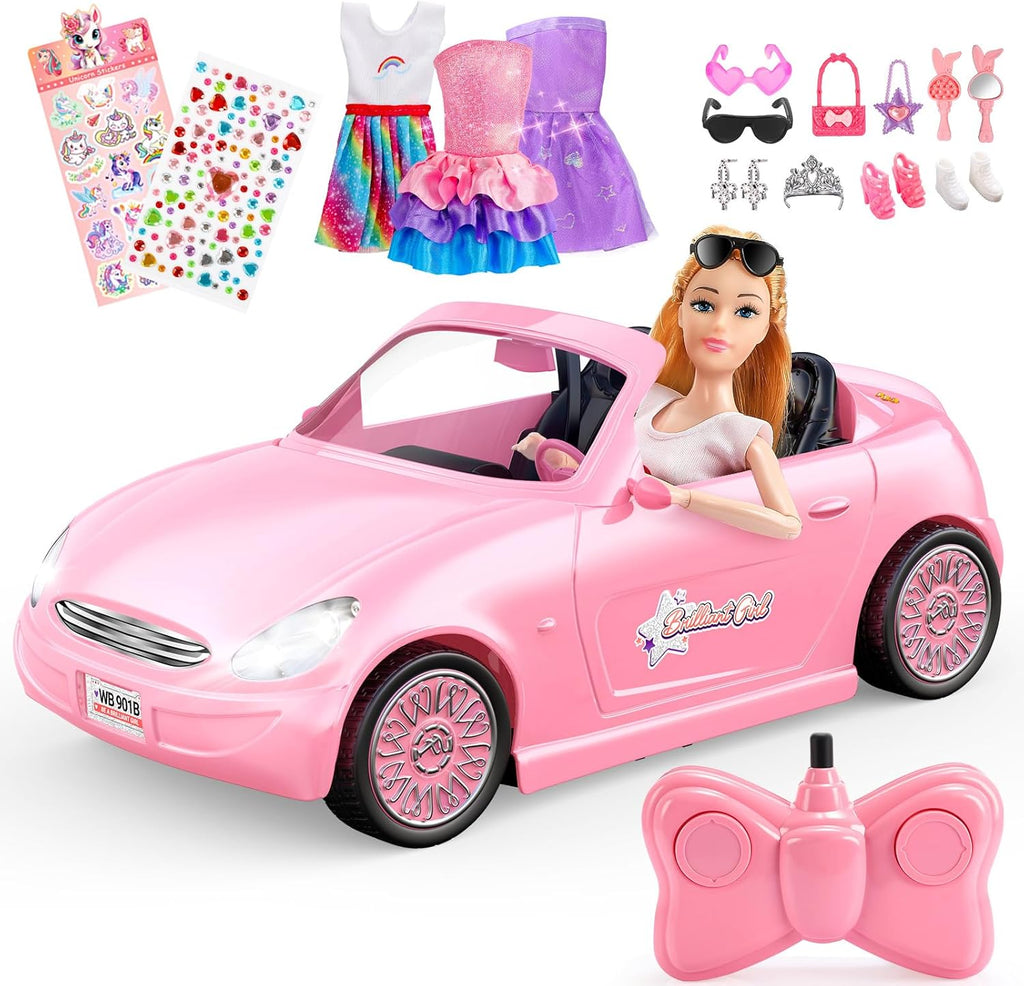 Coche de Control Remoto con Muñeca – RC Recargable 2.4 GHz + Set de Calcomanías
