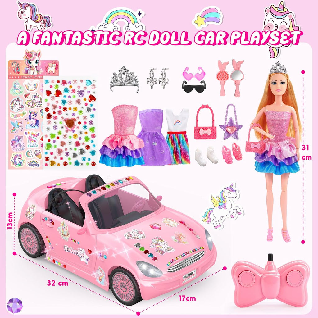 Coche de Control Remoto con Muñeca – RC Recargable 2.4 GHz + Set de Calcomanías